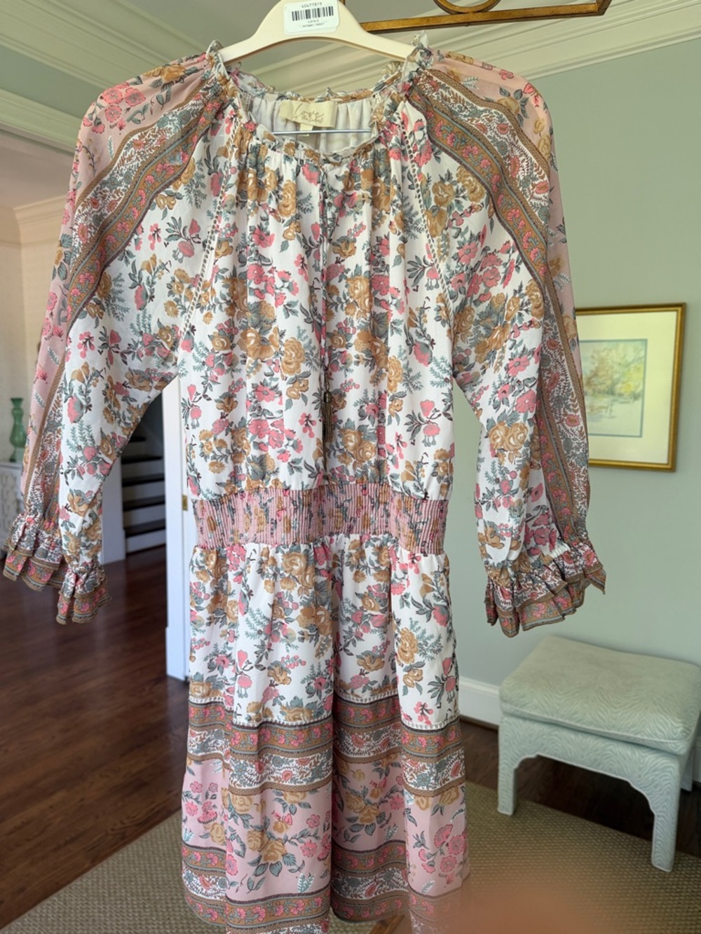 Floral Boho Tiered Mini Dress in Pink & Cream